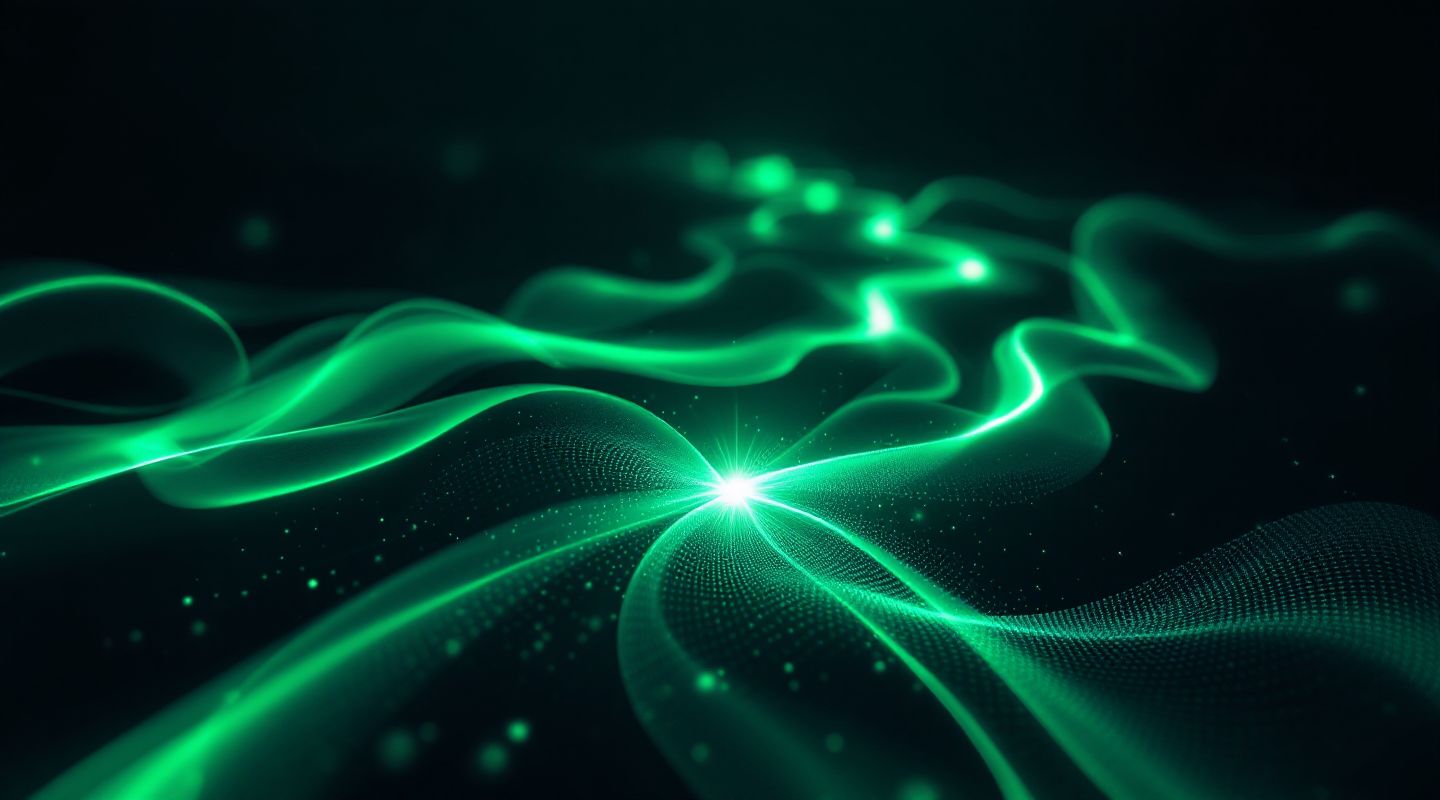 Abstrakte Visualisierung eines klaren, transparenten Prozess-Ablaufs in Emerald-Tönen